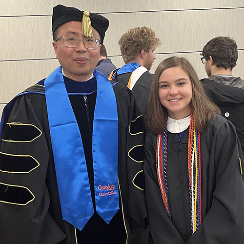 Ella Zimmerman &rsquo;24 with East Asian Studies Chair Junjie Luo