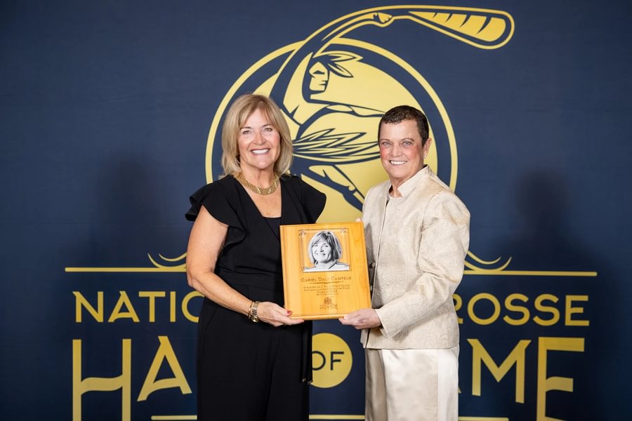 Carol Cantele &rsquo;83 (left) with Barb Jordan at Lacrosse Hall of Fame Induction.